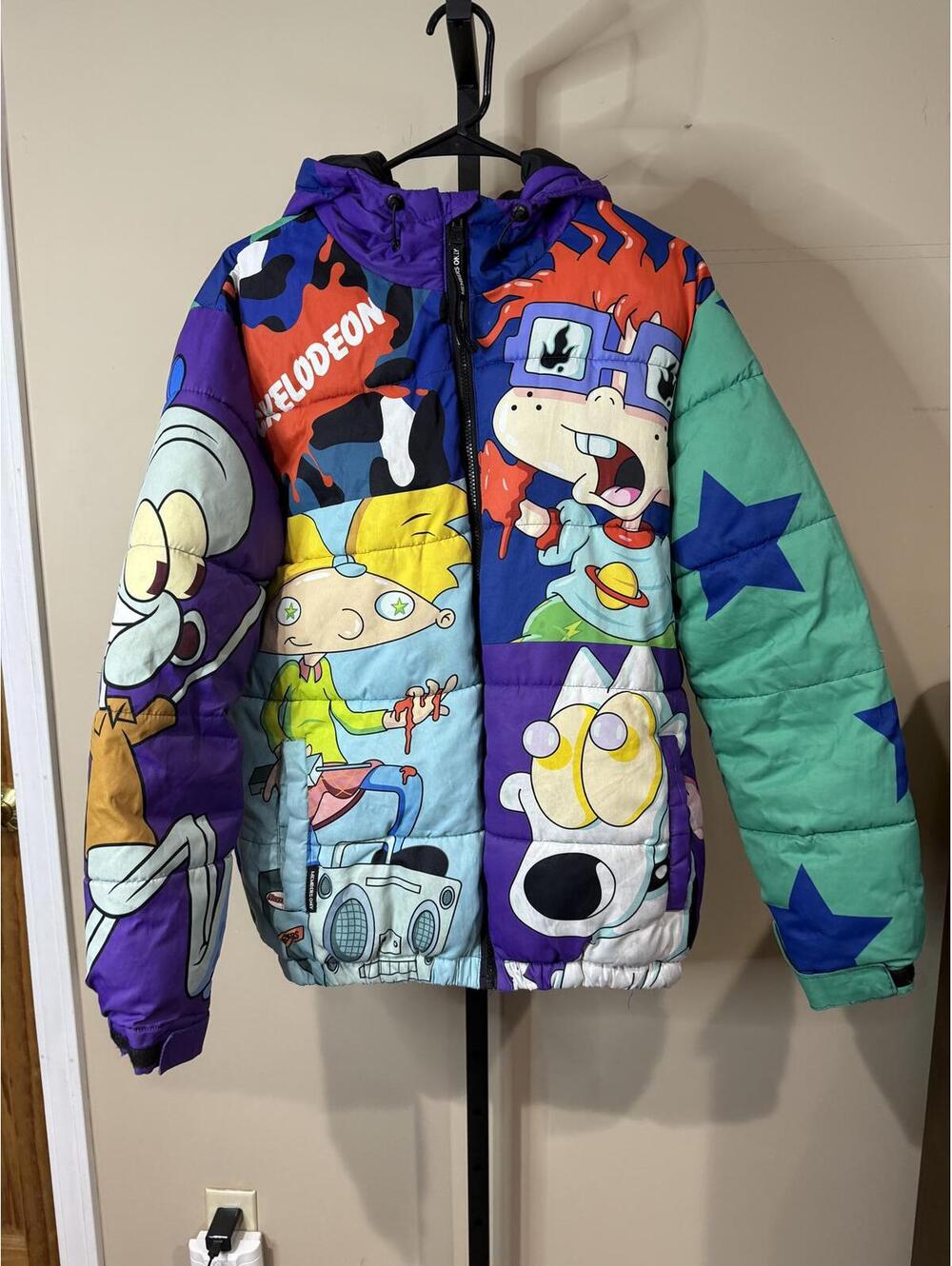 Members Only x Nickelodeon Cartoon Characters Puffer Jacket Small Spongebob